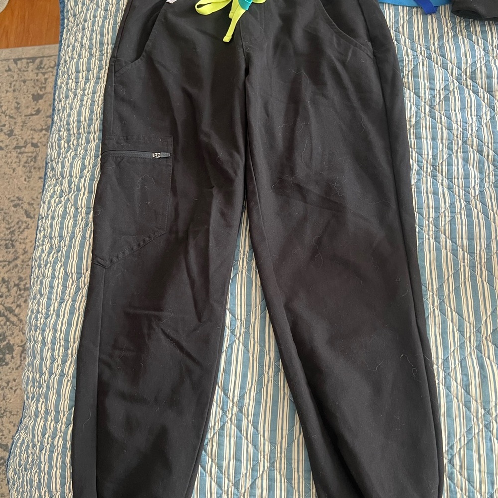 Figs Black Joggers with Neon Yellow Drawstring